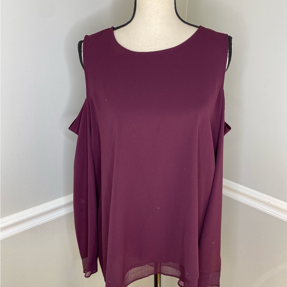 Simply Vera/Vera Wang Purple Cold Shoulder Long Sleeve Blouse